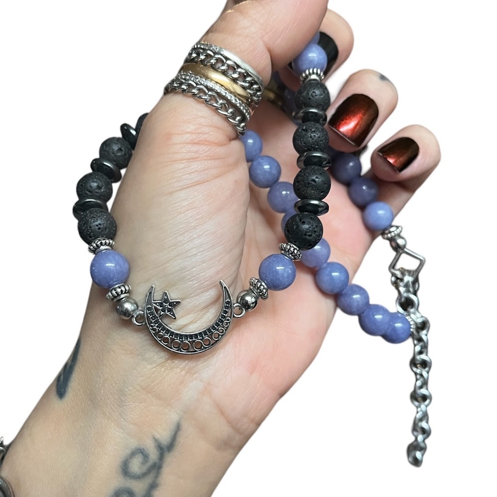 Handmade natural gemstones beads moon star boho adjustable choker necklace